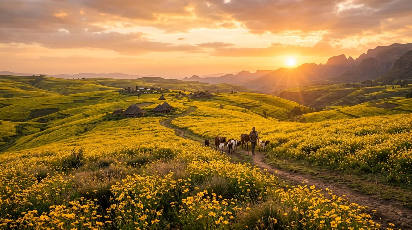 Blooming Adey Abeba Meadow at Golden Hour